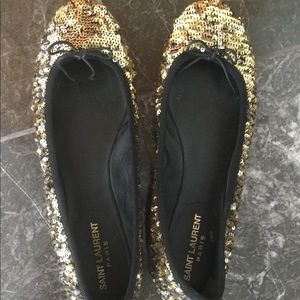authentic ysl bing shining flat shoes